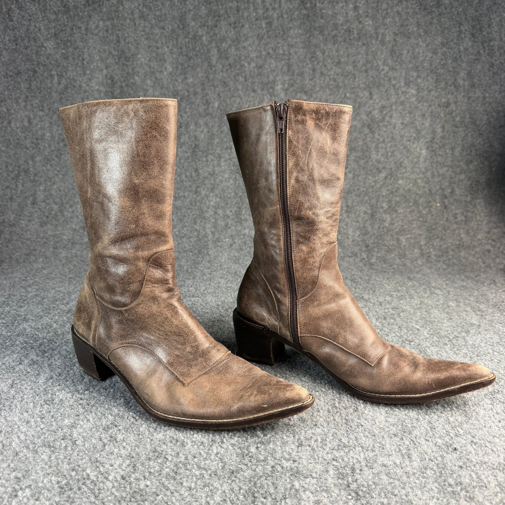 Sofi Martire Brown Leather Pointed Toe Mid Calf Boots Argentina Sz 40